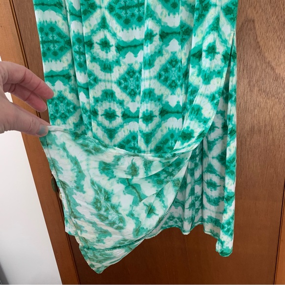 Women’s 1X AGB WOMAN Green Tie Dye Print Pull On Maxi Skirt Side Slits Rayon EXC - Picture 9 of 12